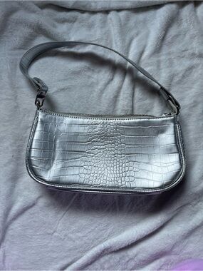 Silver Croc-Embossed Shoulder Bag - Women
